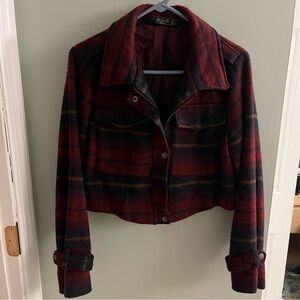stoosh Red & Navy Blue Plaid Cropped Jacket